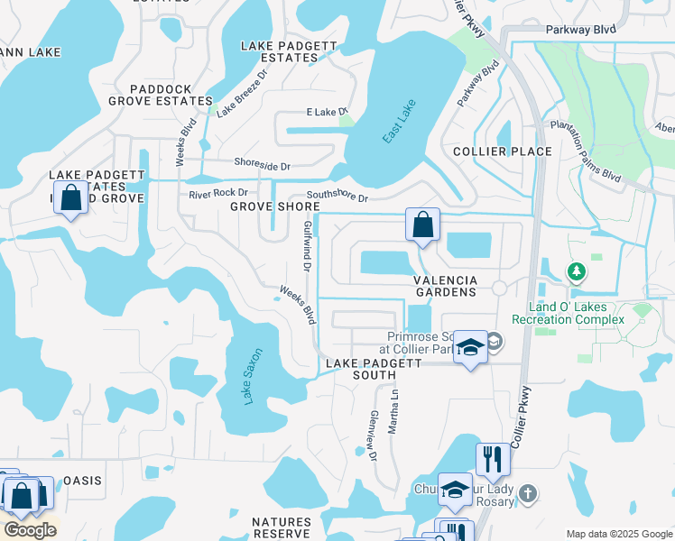 map of restaurants, bars, coffee shops, grocery stores, and more near 22440 Eagles Watch Drive in Land O' Lakes