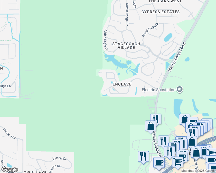 map of restaurants, bars, coffee shops, grocery stores, and more near 24833 Mary Beth Court in Land O' Lakes
