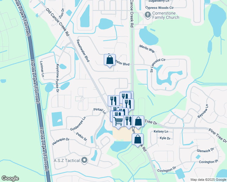 map of restaurants, bars, coffee shops, grocery stores, and more near 2453 Seven Oaks Drive in Saint Cloud