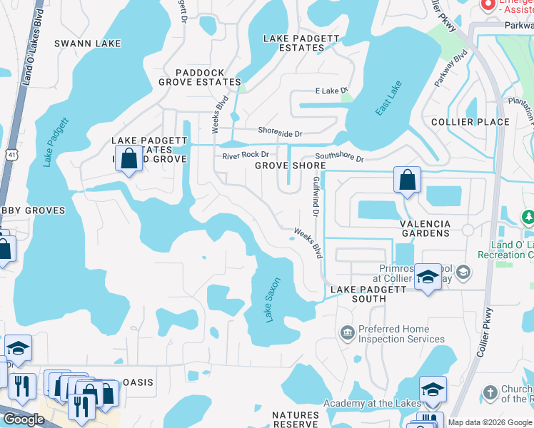 map of restaurants, bars, coffee shops, grocery stores, and more near 22318 Weeks Boulevard in Land O' Lakes