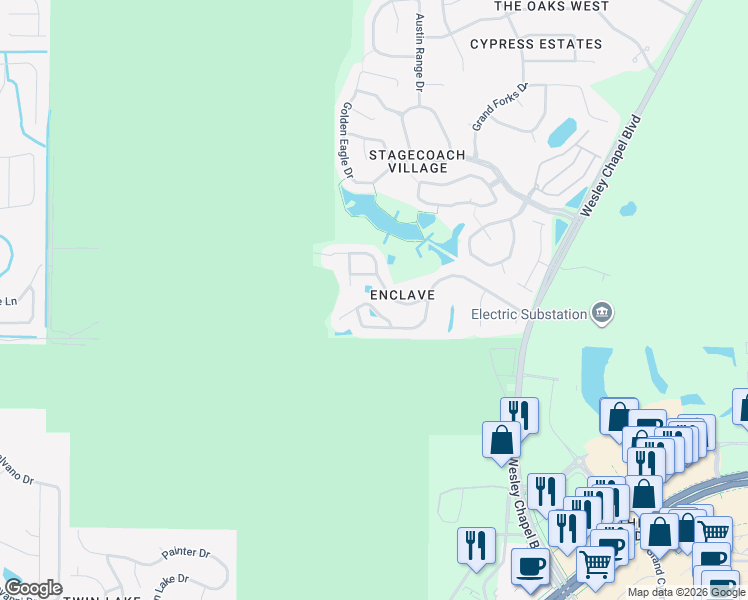 map of restaurants, bars, coffee shops, grocery stores, and more near 24833 Mary Beth Court in Land O' Lakes