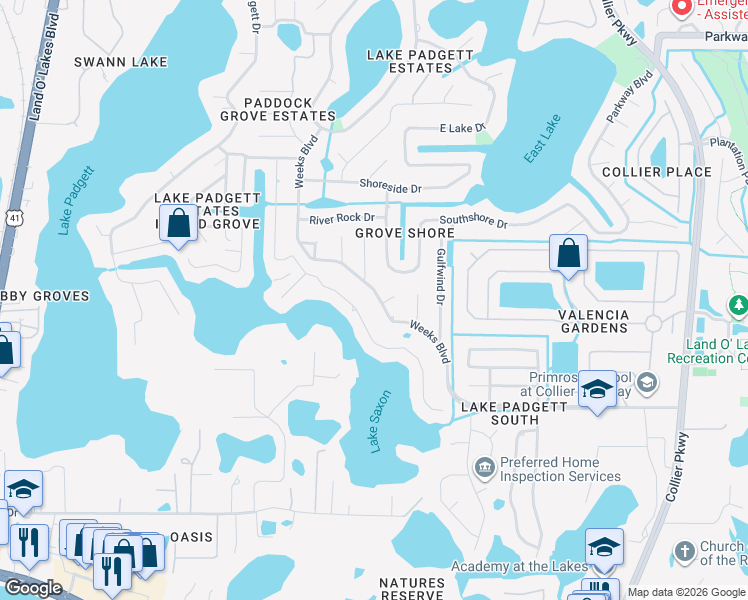 map of restaurants, bars, coffee shops, grocery stores, and more near 22318 Weeks Boulevard in Land O' Lakes