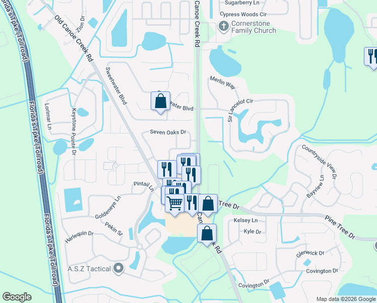 map of restaurants, bars, coffee shops, grocery stores, and more near 2510 7 Oaks Drive in St. Cloud
