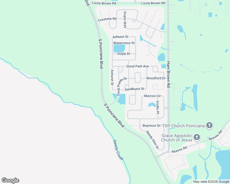 map of restaurants, bars, coffee shops, grocery stores, and more near 4702 Ashurst Street in Kissimmee