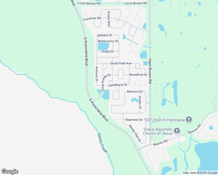map of restaurants, bars, coffee shops, grocery stores, and more near 4640 Sandhurst Street in Kissimmee