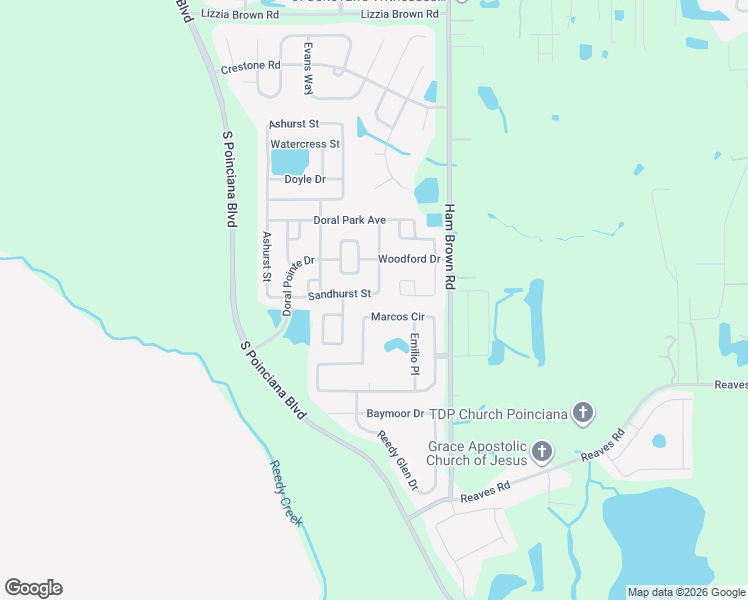 map of restaurants, bars, coffee shops, grocery stores, and more near 4616 Sandhurst Street in Kissimmee
