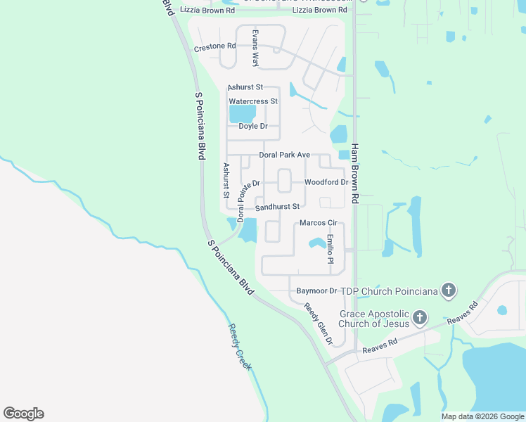 map of restaurants, bars, coffee shops, grocery stores, and more near 4640 Sandhurst Street in Kissimmee