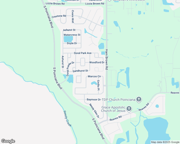 map of restaurants, bars, coffee shops, grocery stores, and more near 4614 Sandhurst Street in Kissimmee