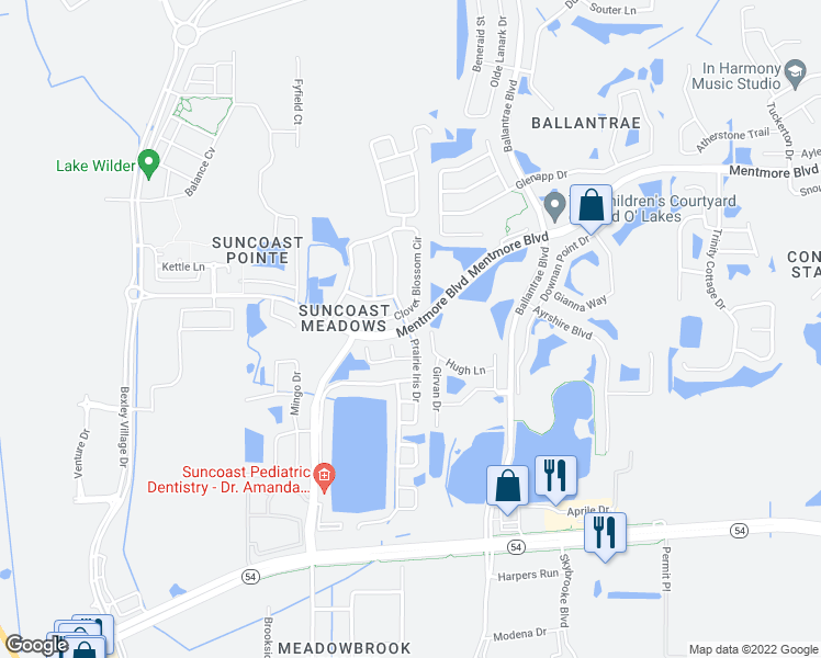 map of restaurants, bars, coffee shops, grocery stores, and more near in Land O' Lakes