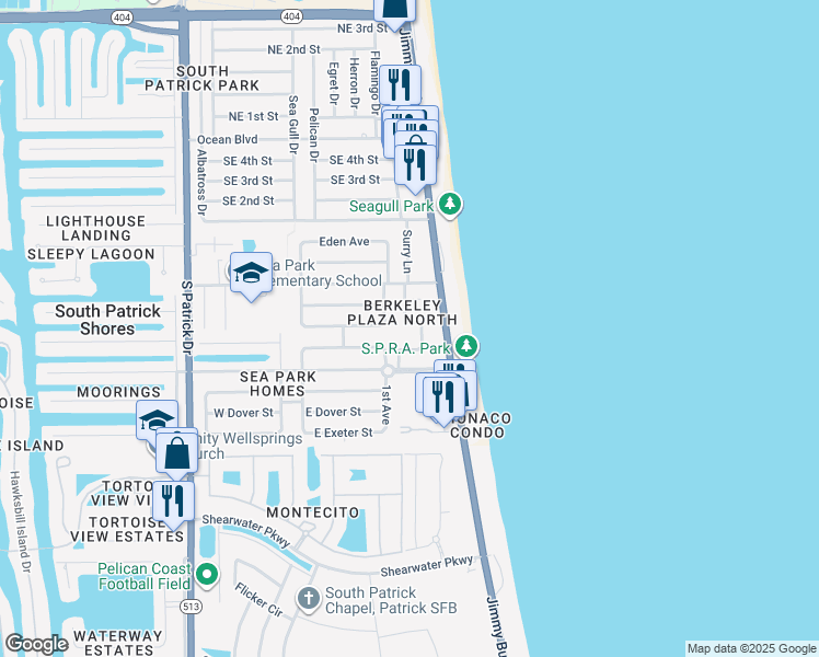 map of restaurants, bars, coffee shops, grocery stores, and more near 192 Christine Drive in Satellite Beach