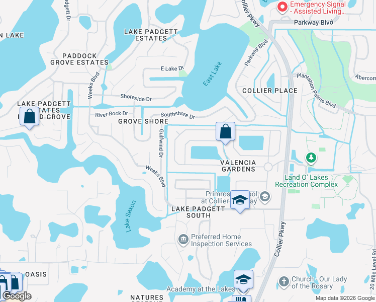 map of restaurants, bars, coffee shops, grocery stores, and more near 22548 Cliffside Way in Land O' Lakes