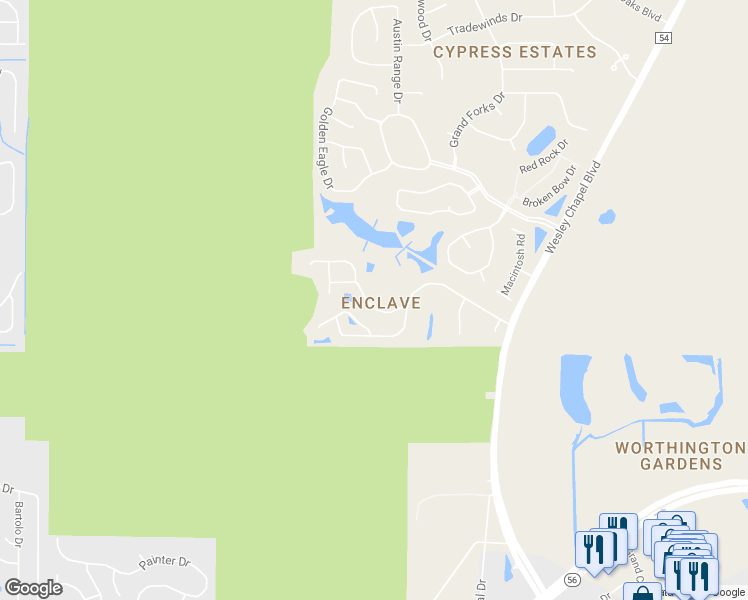 map of restaurants, bars, coffee shops, grocery stores, and more near 24921 Ravello Street in Pasco County