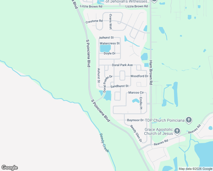 map of restaurants, bars, coffee shops, grocery stores, and more near 4640 Sandhurst Street in Kissimmee