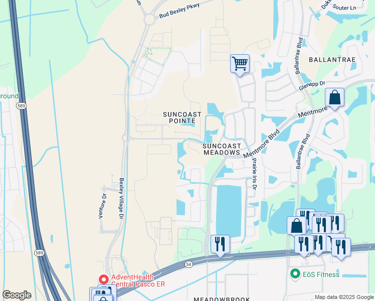 map of restaurants, bars, coffee shops, grocery stores, and more near 17014 Ongar Court in Land O' Lakes