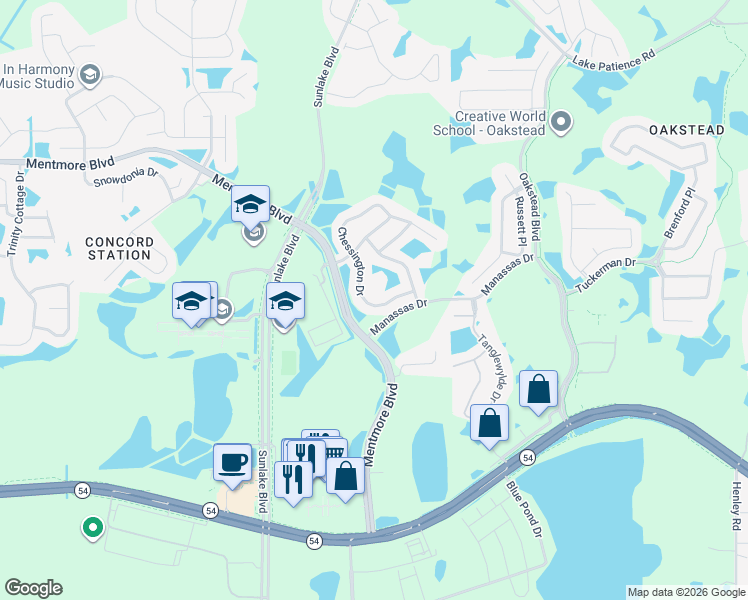 map of restaurants, bars, coffee shops, grocery stores, and more near 3103 Chessington Drive in Land O' Lakes