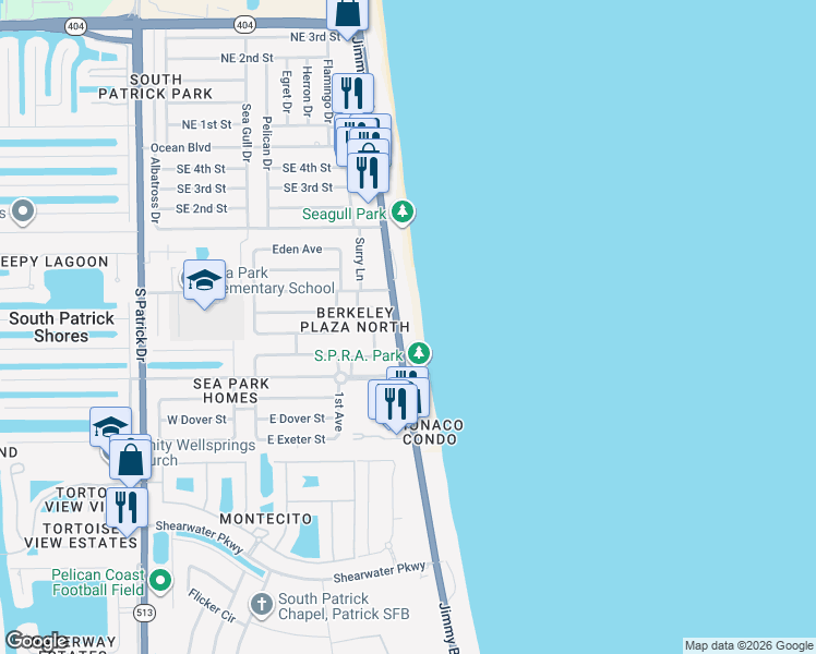 map of restaurants, bars, coffee shops, grocery stores, and more near 476 Jimmy Buffett Memorial Highway in Satellite Beach