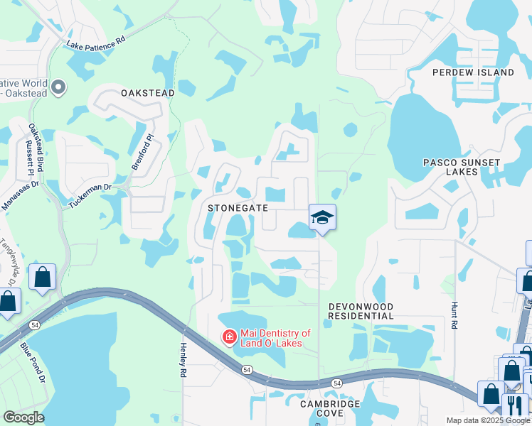 map of restaurants, bars, coffee shops, grocery stores, and more near 3001 Silvemill Loop in Land O' Lakes
