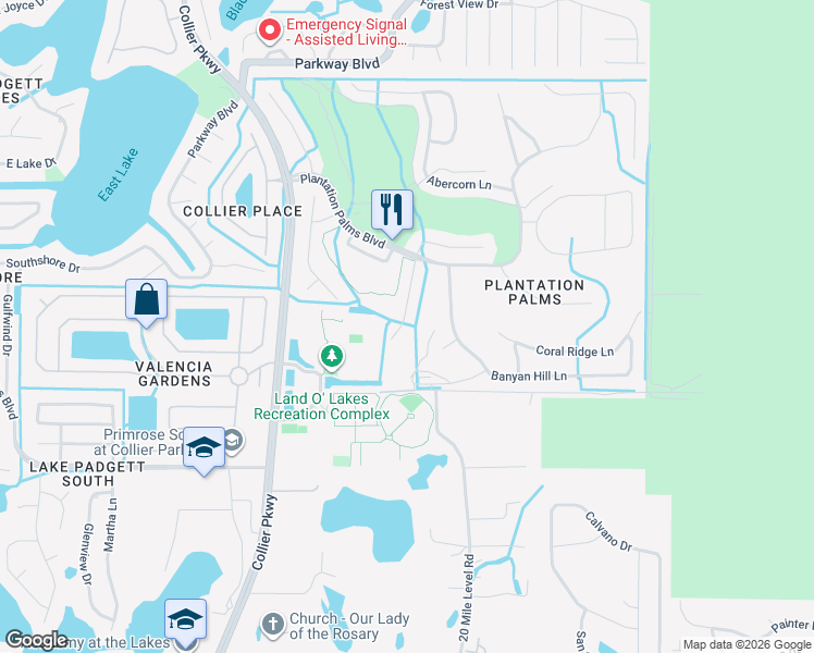 map of restaurants, bars, coffee shops, grocery stores, and more near 3132 Sago Point Court in Land O' Lakes