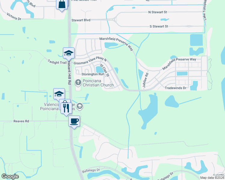 map of restaurants, bars, coffee shops, grocery stores, and more near 3226 Hopewell Drive in Kissimmee