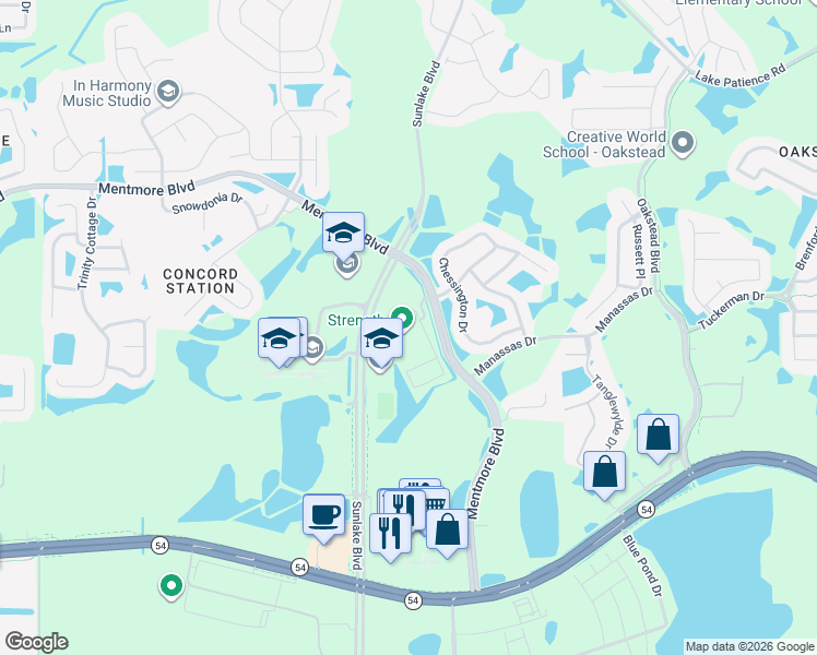 map of restaurants, bars, coffee shops, grocery stores, and more near 18932 Addison Lake Drive in Land O' Lakes