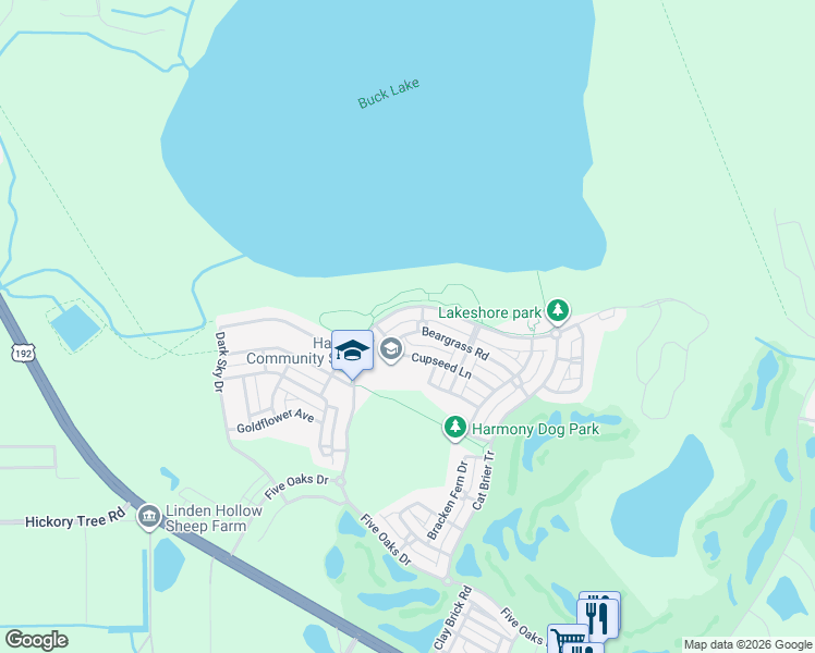 map of restaurants, bars, coffee shops, grocery stores, and more near 3349 Schoolhouse Road in Osceola County