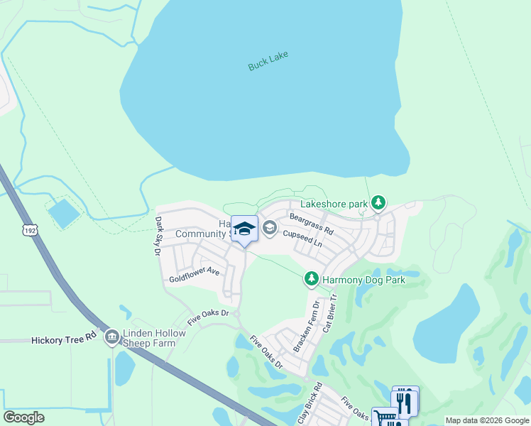 map of restaurants, bars, coffee shops, grocery stores, and more near 3349 Schoolhouse Road in Osceola County