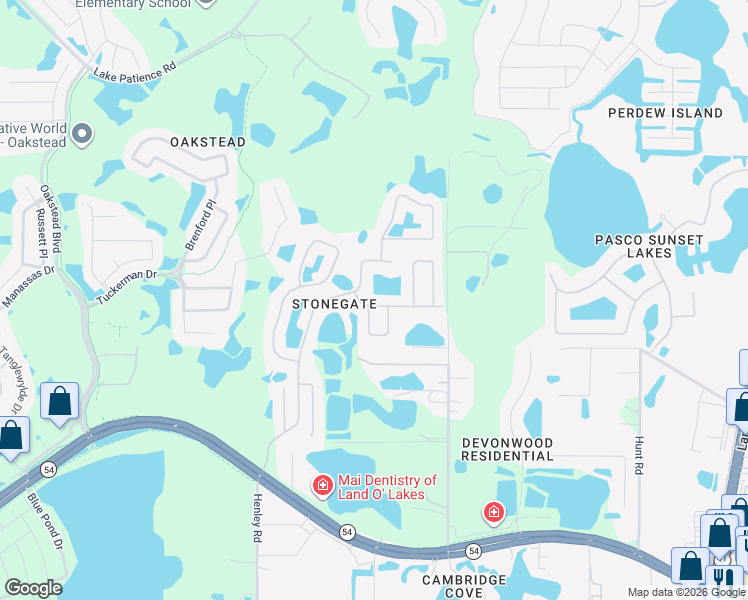 map of restaurants, bars, coffee shops, grocery stores, and more near 20301 Falling Rock Drive in Land O Lakes
