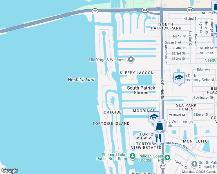 map of restaurants, bars, coffee shops, grocery stores, and more near 70 Lanternback Island Drive in Satellite Beach