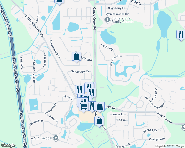 map of restaurants, bars, coffee shops, grocery stores, and more near 2229 Seven Oaks Drive in St. Cloud