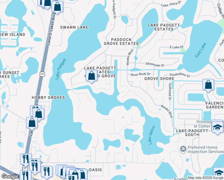 map of restaurants, bars, coffee shops, grocery stores, and more near 3120 Pine Shadow Drive in Land O' Lakes