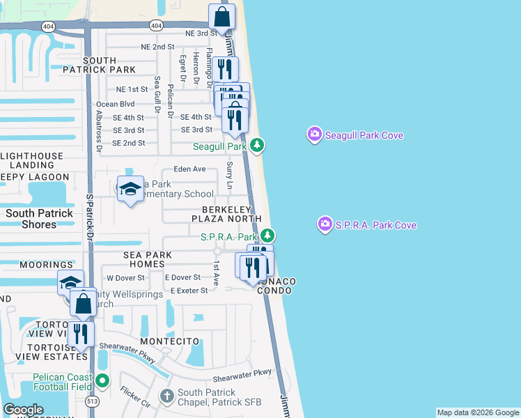 map of restaurants, bars, coffee shops, grocery stores, and more near 401 Highway A1A in Satellite Beach
