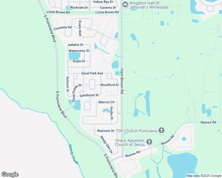 map of restaurants, bars, coffee shops, grocery stores, and more near 4608 Woodford Drive in Kissimmee