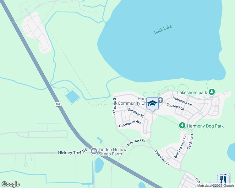 map of restaurants, bars, coffee shops, grocery stores, and more near 3162 Dark Sky Drive in Osceola County
