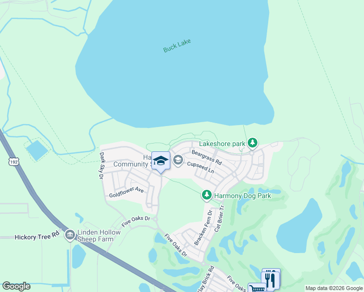 map of restaurants, bars, coffee shops, grocery stores, and more near 3349 Schoolhouse Road in Osceola County