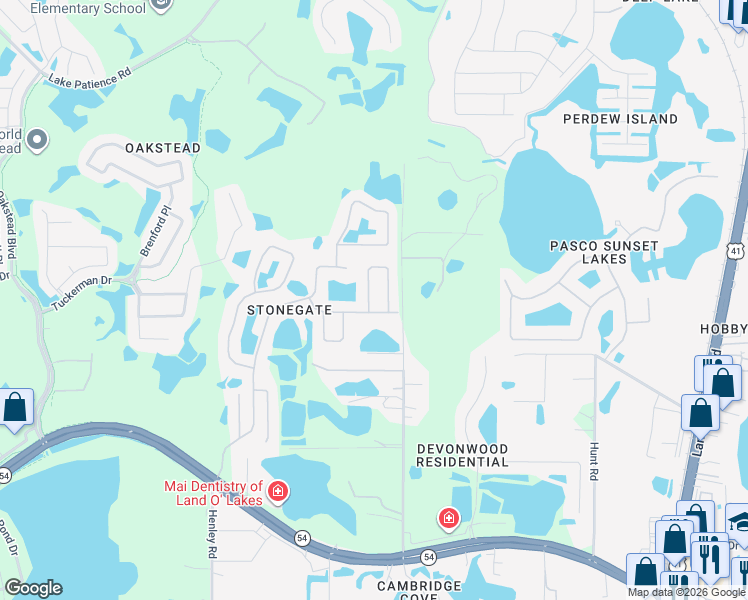 map of restaurants, bars, coffee shops, grocery stores, and more near 3123 Grantte Ridge Lr in Land O' Lakes