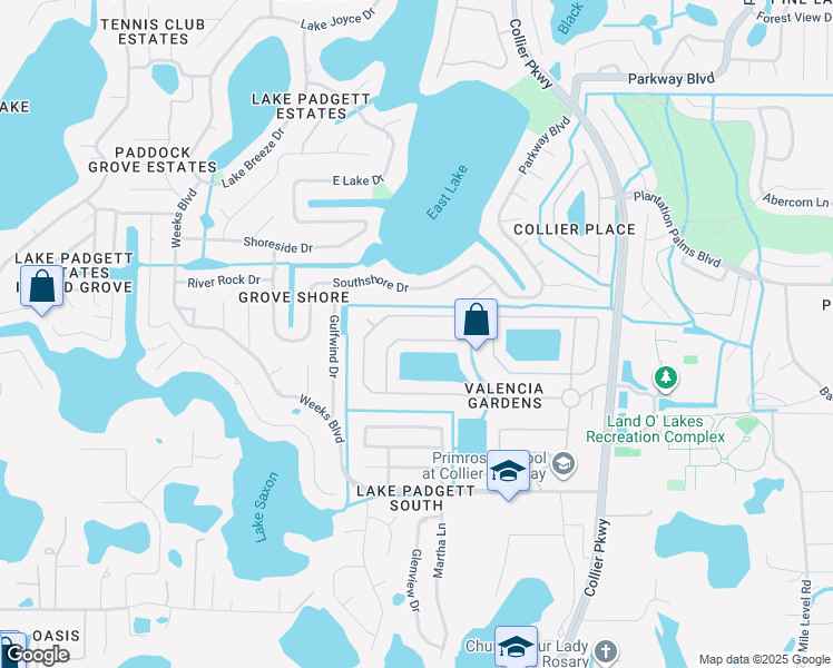 map of restaurants, bars, coffee shops, grocery stores, and more near 22647 Cliffside Way in Land O' Lakes