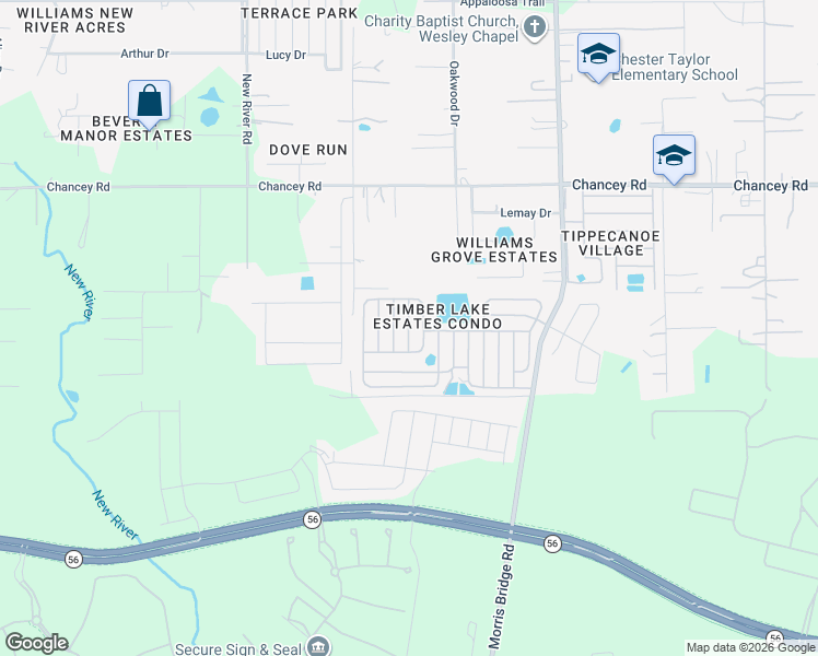 map of restaurants, bars, coffee shops, grocery stores, and more near 3130 Great Oak Street in Wesley Chapel