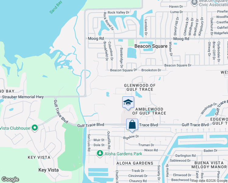 map of restaurants, bars, coffee shops, grocery stores, and more near 3217 Hearthstone Court in Holiday