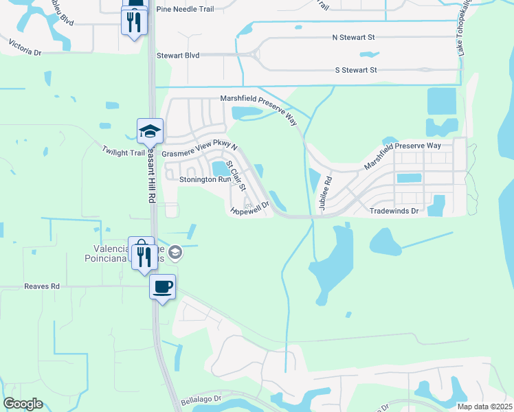 map of restaurants, bars, coffee shops, grocery stores, and more near 2801 Saint Clair Street in Kissimmee