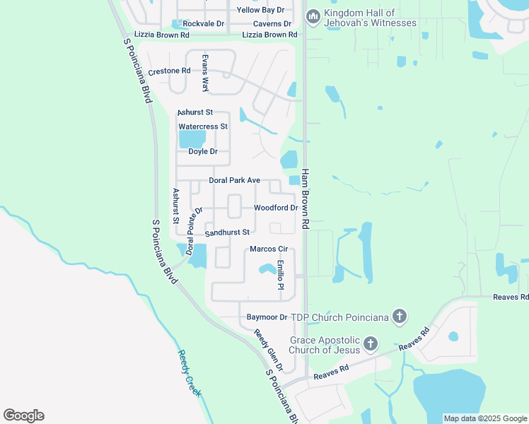 map of restaurants, bars, coffee shops, grocery stores, and more near 4618 Woodford Drive in Kissimmee