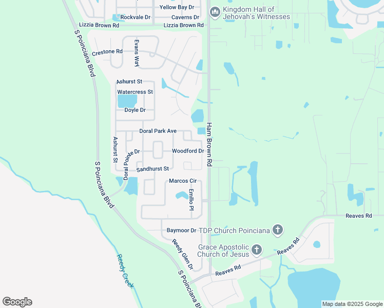map of restaurants, bars, coffee shops, grocery stores, and more near 4608 Woodford Dr in Kissimmee