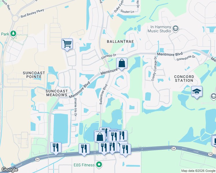 map of restaurants, bars, coffee shops, grocery stores, and more near 3008 Gianna Way in Land O' Lakes