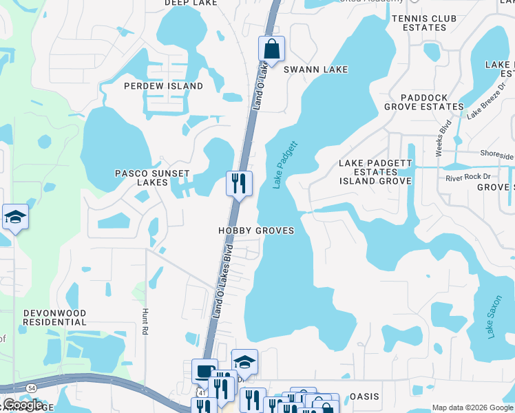 map of restaurants, bars, coffee shops, grocery stores, and more near 3126 Land O' Lakes Boulevard in Land O' Lakes