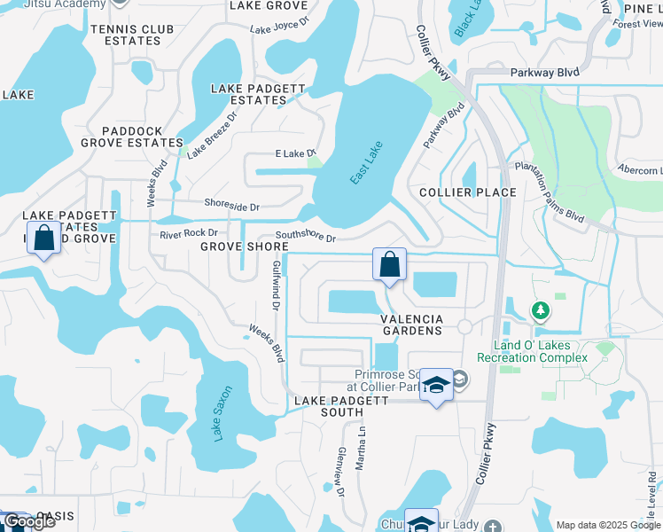 map of restaurants, bars, coffee shops, grocery stores, and more near 22647 Cliffside Way in Land O' Lakes