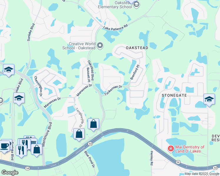 map of restaurants, bars, coffee shops, grocery stores, and more near 19610 Bellehurst Loop in Pasco County