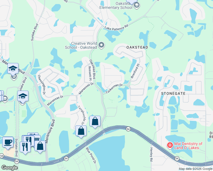 map of restaurants, bars, coffee shops, grocery stores, and more near 3133 Keswick Court in Land O' Lakes