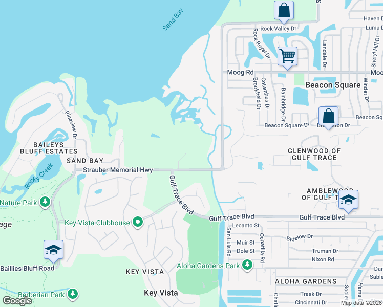 map of restaurants, bars, coffee shops, grocery stores, and more near 3040 Sheppards Crook Court in Holiday