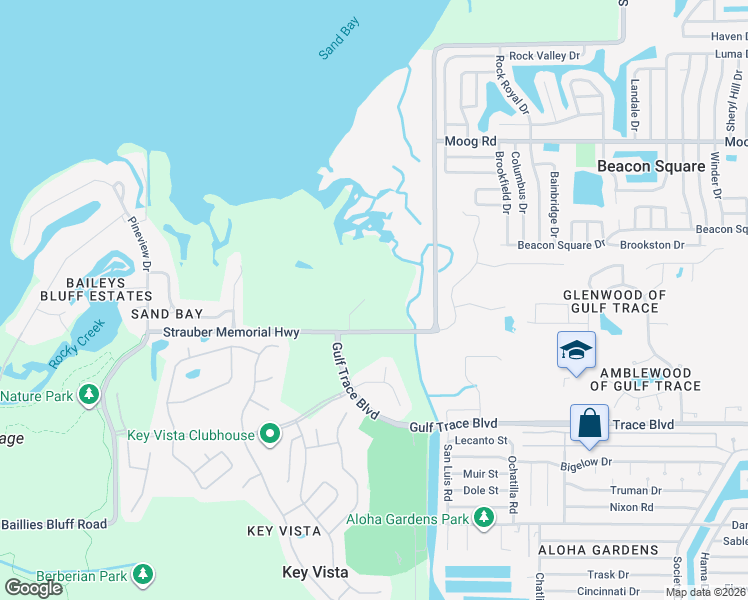 map of restaurants, bars, coffee shops, grocery stores, and more near 3040 Sheppards Crook Court in Holiday