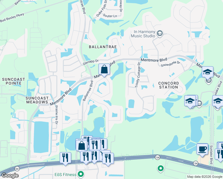 map of restaurants, bars, coffee shops, grocery stores, and more near 3146 Gianna Way in Land O' Lakes