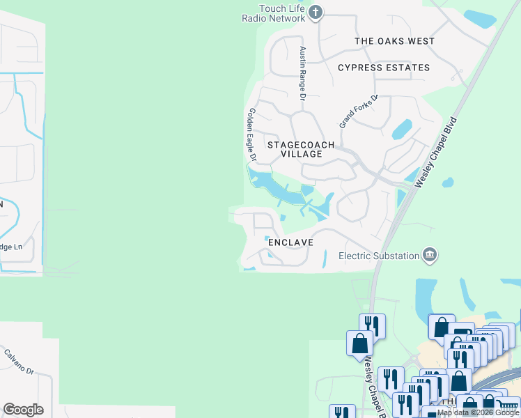 map of restaurants, bars, coffee shops, grocery stores, and more near 24828 Ravello Street in Land O' Lakes